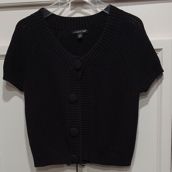 August Silk Women's Short Sleeves  Black Cropped Blazer Large Perfect Condition - Picture 1 of 4